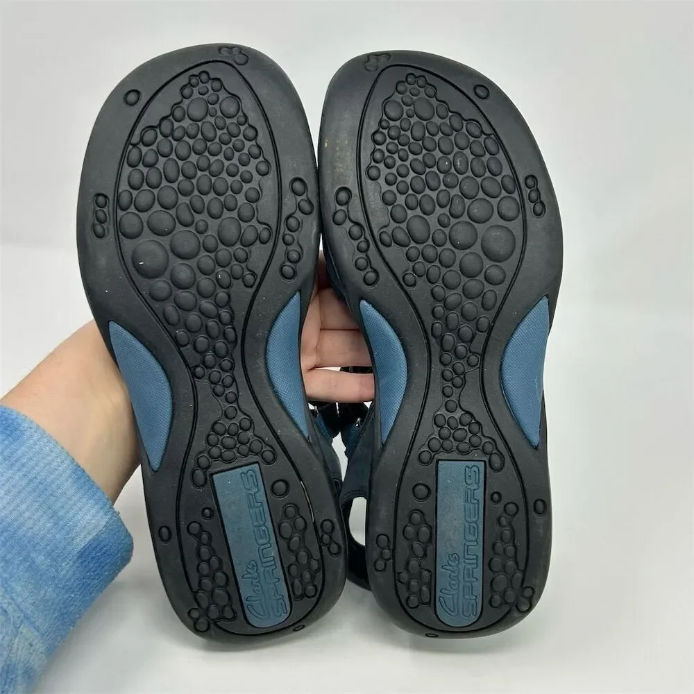Clarks Women's Sporty Blue Leather Slingback Sandals Size 10 Casual Summer